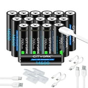 CITYORK 14500 Batteries, 16-Pack 700mAh Lithium-ion TYPE-C Quick Charge USB Rechargeable High Capacity 14500 Battery for Flashlight ,Keyboard