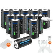 CITYORK 16350 CR123A Battery, 12-Pack 2550mWh 3.7V Lithium-ion TYPE-C Quick Charge USB Rechargeable CR123A Battery for High Intensity Flashlight, Home Safety, Security Devices (Not D Size Battery)