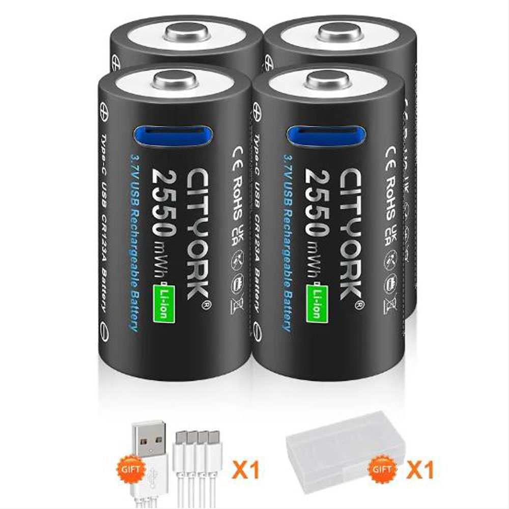 CITYORK 16350 CR123A Battery, 4Pack 2550mAh Lithiumion TYPEC Quick