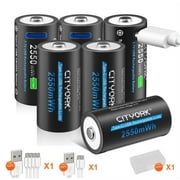 CITYORK 16350 CR123A Battery, 6-Pack 2550mWh 3.7V Lithium-ion TYPE-C Quick Charge USB Rechargeable CR123A Battery for High Intensity Flashlight, Home Safety, Security Devices (Not D Size Battery)