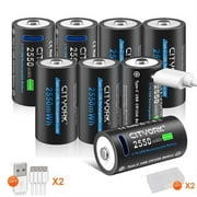 CITYORK 16350 CR123A Battery, 8-Pack 2550mWh 3.7V Lithium-ion TYPE-C Quick Charge USB Rechargeable CR123A Battery for High Intensity Flashlight, Home Safety, Security Devices (Not D Size Battery)