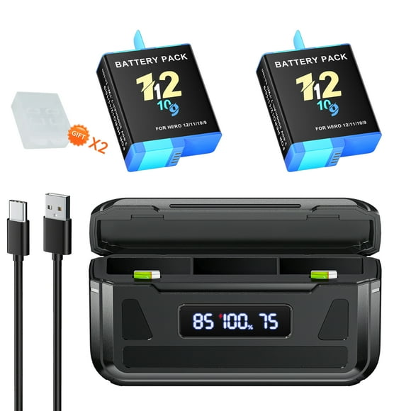 CITYORK 2 Pack Hero 12 Rechargeable Battery 2000mAh,LCD 2-Slot Storage USB Charger Fully Compatible with GoPro Hero 12 Black Hero 11 Black Hero 10 Black Hero 9 Black