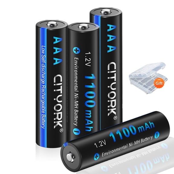 CITYORK 4 Pack 1.2V AAA Ni-MH Rechargeable Batteries, 1100mAh High Capacity NiMH AAA for Solar Light, Radios, Flashlights