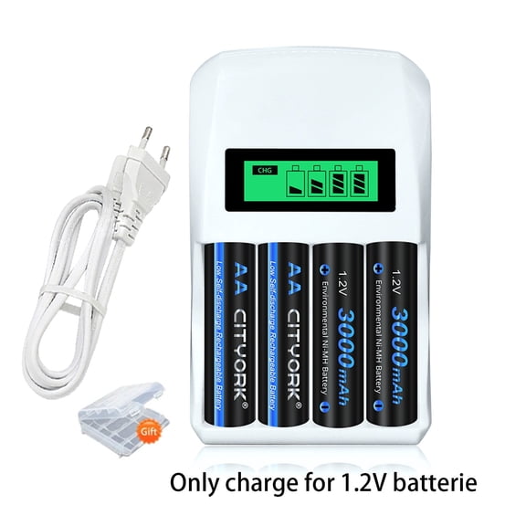 CITYORK 4 Pack AA 3000mAh 1.2V Ni-MH Rechargeable Batteries with Battery Case with 4 Bay AA AAA LCD Smart 1.2v NiMH/NiCd Charger