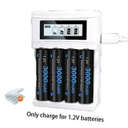 CITYORK 4 Pack AA 3000mAh Rechargeable Batteries with High Capacity Low Self Discharge 1.2v Ni-MH Batteries with 4 Bay AA AAA Smart LCD Independent Slot Battery Charger