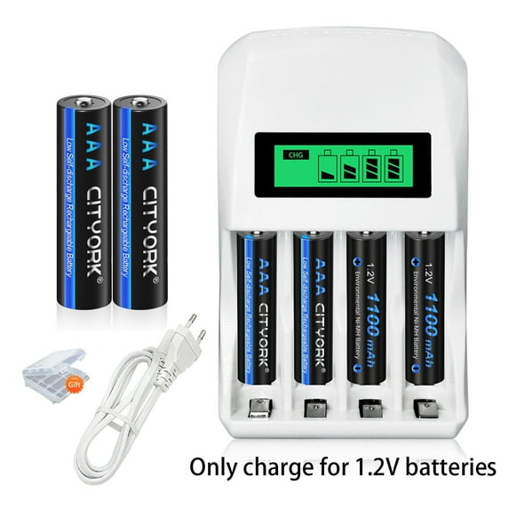 CITYORK 6 Pack AAA 1100mAh 1.2V Ni-MH Rechargeable Batteries with Battery Case with 4 Bay AA AAA LCD Smart 1.2v NiMH/NiCd Charger