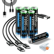 CITYORK 6 Pack AAA Batteries Type-C USB 1200mWh 1.5V Lithium High Capacity AAA Rechargeable Batteries with 2 Pack Battery Case