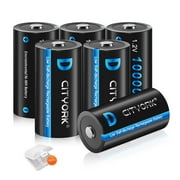 CITYORK 6 Pack D Cell Rechargeable Batteries 10000mAh 1.2V Ni-Mh D Size Batteries Long Lasting( Comes with 3 Battery Storage Cases)