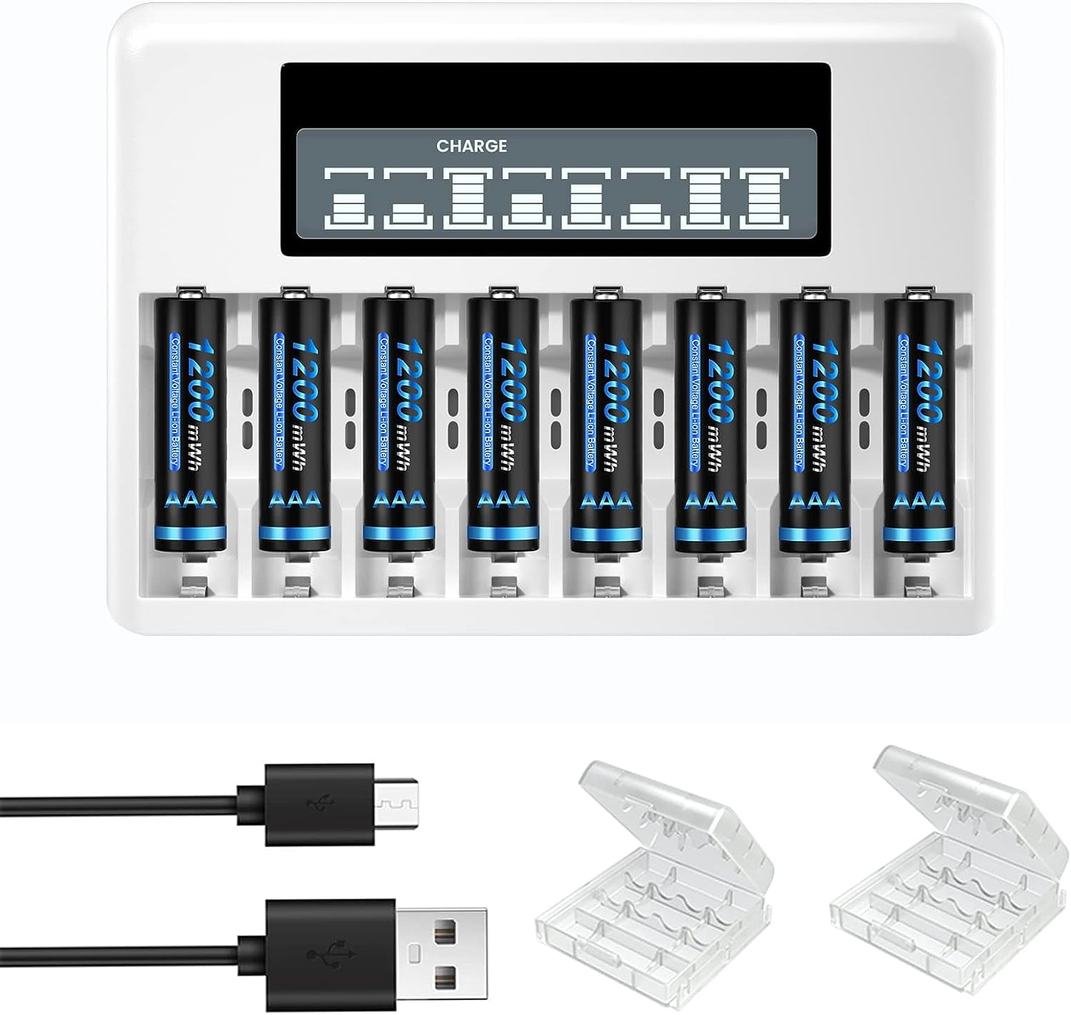 CITYORK 8 Pack 1.5 V AAA 1200mWh Lithium Battery with 8 Bay AA AAA Battery Charger