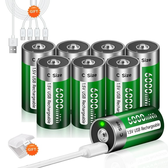 CITYORK 8 Pack 6000mWh 1.5V USB Lithium High Capacity C Size Rechargeable Batteries with 4 Pack Battery Case