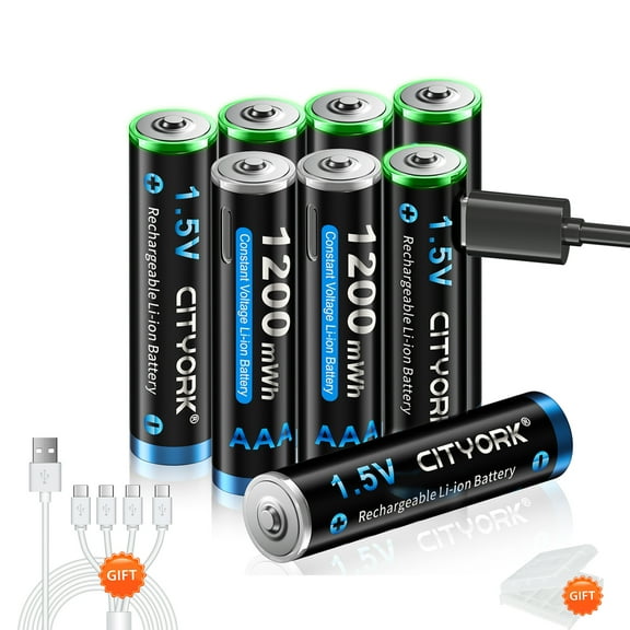 CITYORK 8 Pack USB 1.5V AAA 1200mWh Lithium Rechargeable Battery with TYPE -C Cable