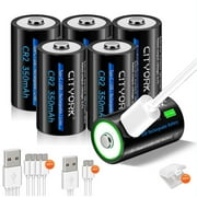 CITYORK CR2 Lithium Batteries ，6 Pack 3V 350mAh Lithium-ion TYPE-C Quick Charge USB Rechargeable CR2 Photo Batteries for Golf Rangefinder，instant cameras，bike lights,driving watches，no-bark collars