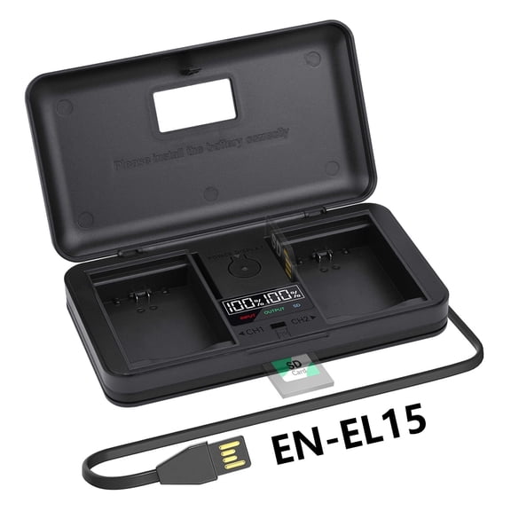 CITYORK EN-EL15 LCD Digital Camera Battery Charger Case for Nikon MH-25, Z5, Z6, Z6II, Z7, Z7II, D7500, D500, D600, D610, D750, D780, D800, D800E, D810, D850,D7100, D7200