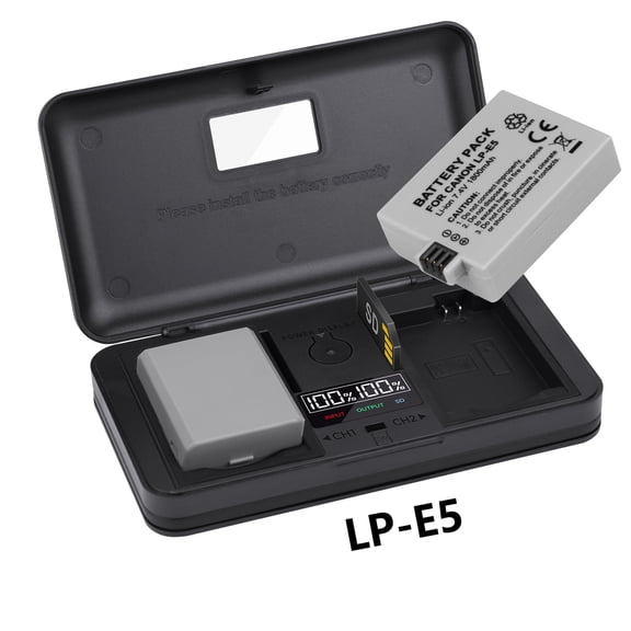 CITYORK LP-E5 2 Pack 7.4V 1800mAh Batteries with LCD Multi-Functional Battery Charger Case for Canon EOS 450D 500D 1000D Kiss X3 F Rebel Xsi Camera