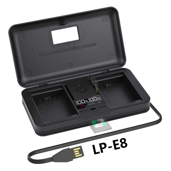 CITYORK LP-E8 LCD Multi-Functional Digital Camera Battery Charger Case for Canon EOS 550D, EOS 600D, EOS 650D, EOS 700D, EOS Kiss X4, X5, X6i, EOS Rebel T2i, EOS Rebel T3i, EOS Rebel T4i, Rebel T5i