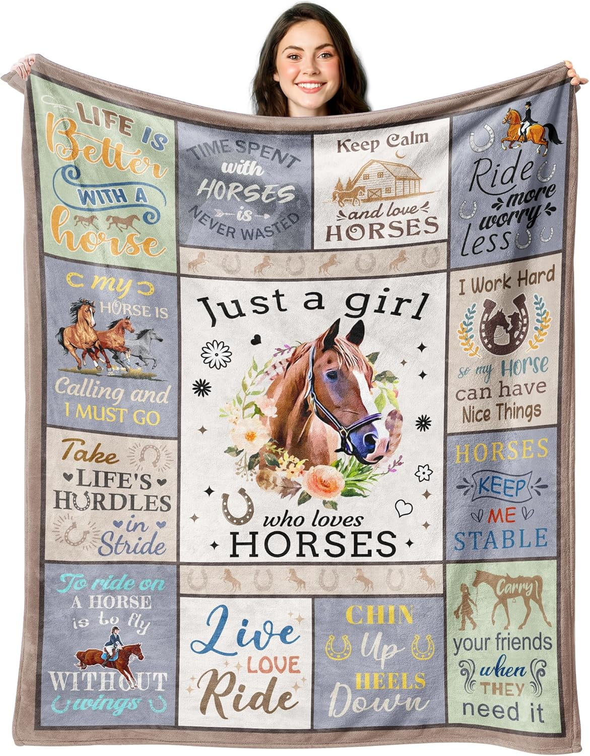 CITYSONG Horse Blanket for Girls and Women Just A Girl Who Loves Horses Throw Lovers Birthday Gifts Decor 50" x 40"