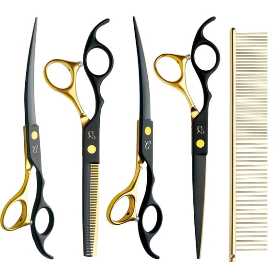 CITYWISH Dog Grooming Scissors, Paint Coated Curved Scissors Thinning Scissors with Safety Round Tips, and 5 in 1 Dog Scissors for Grooming