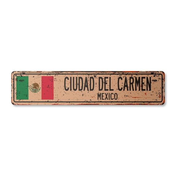 CIUDAD DEL CARMEN MEXICO Vintage Plastic Street Sign Mexican flag city country road wall gift | Indoor/Outdoor | 18" Wide