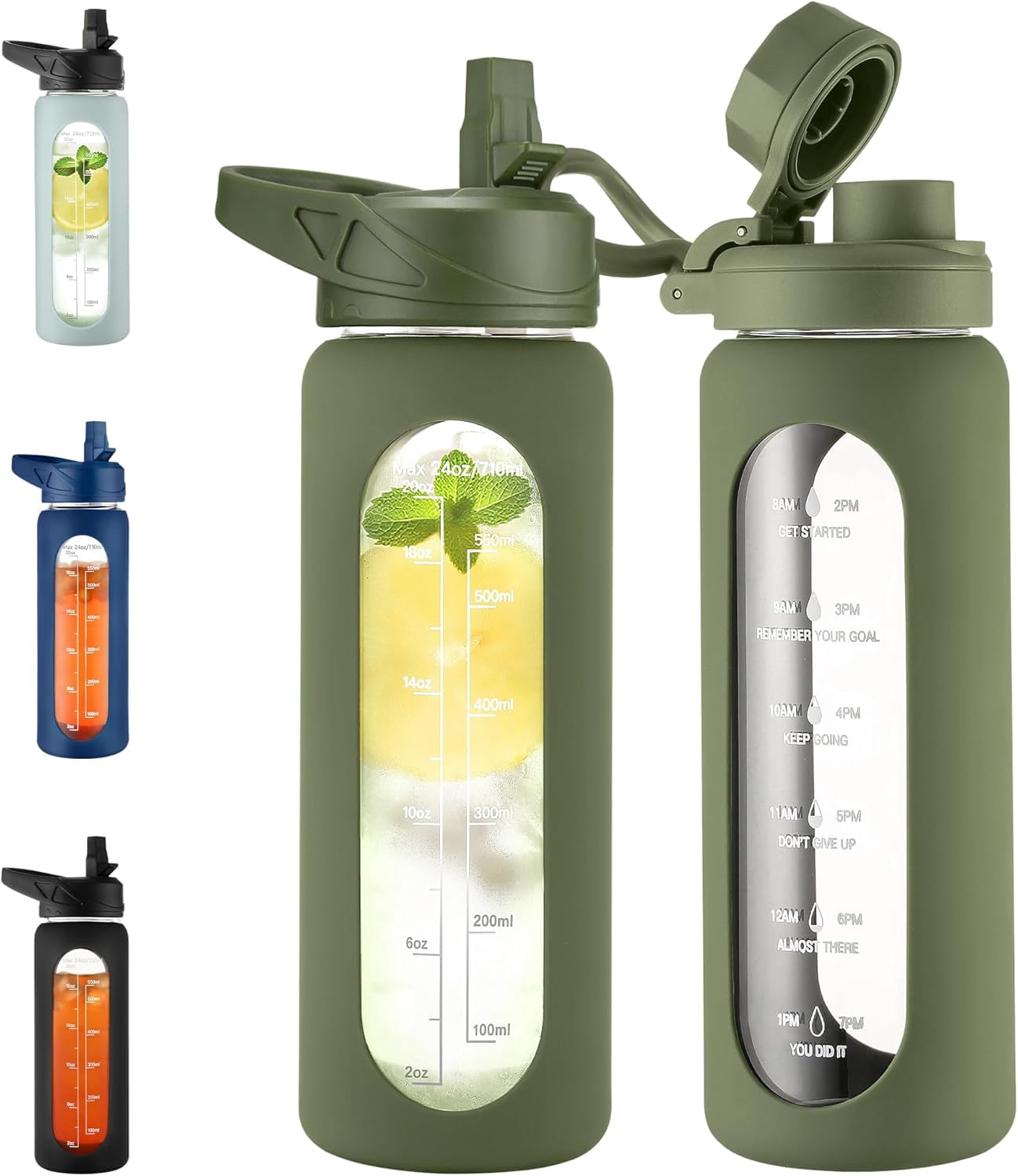 CIVAGO 24 oz Glass Water with Straw and Handle, Large Sports ...