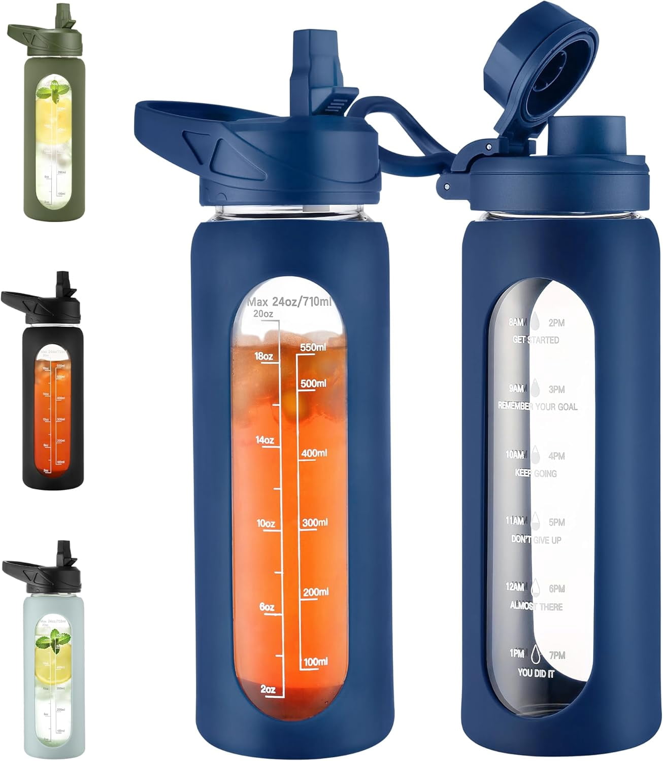 CIVAGO 24 oz Glass Water with Straw and Handle, Large Sports ...