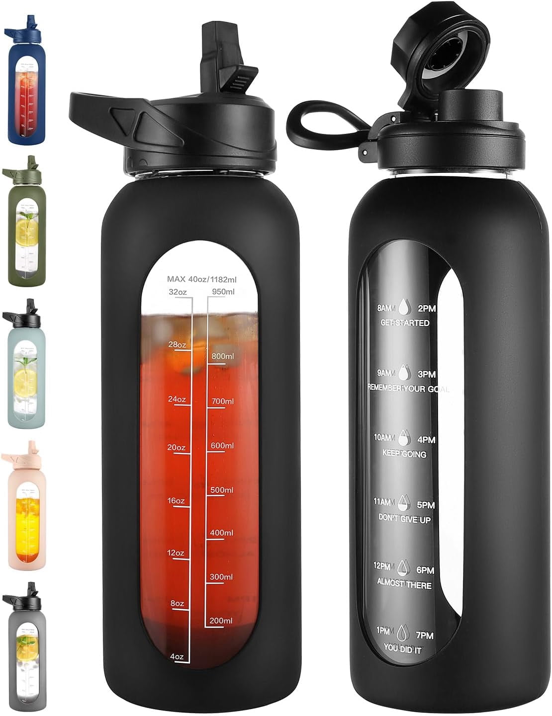 CIVAGO 40 oz Glass Water with Straw and Handle, Large Sports ...