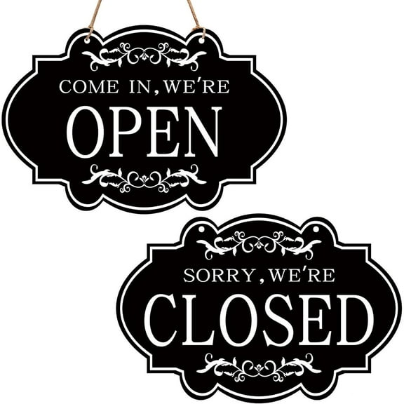 CIVG 11.8x7.9Inch Reversible Open And Closed Door Sign Retro Wooden Stores Hanging Sign - Waterproof Double Sided Sign for Coffee Shop Restaurant Pet Store Door Window