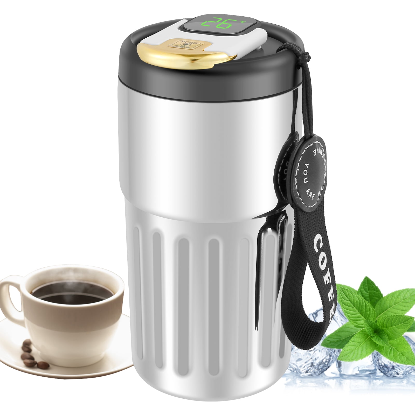 CIVG 15oz Travel Coffee Mugs Coffee Thermos with Temperature Display ...