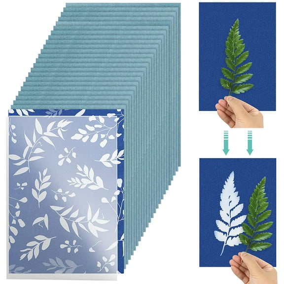 CIVG 24pcs/40pcs Sun Print Paper Kit Acrylic Panel 5.8x8.3" A5 Sun Printing Art Paper Sensitivity Nature Printing Paper Solar Activated Cyanotype Papers for Kids Adults DIY Crafts