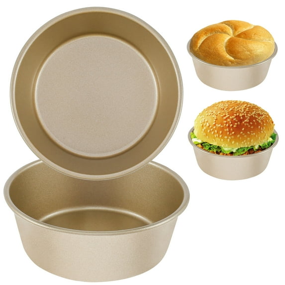 CIVG 4pcs 4.5 inch Nonstick Round Cake Pan Set Fried Egg Mold, Pancake moulds for Baking Baking Pans Reusable Food Grade Carbon Steel Air Fryer Accessories for Cooking (Gold)