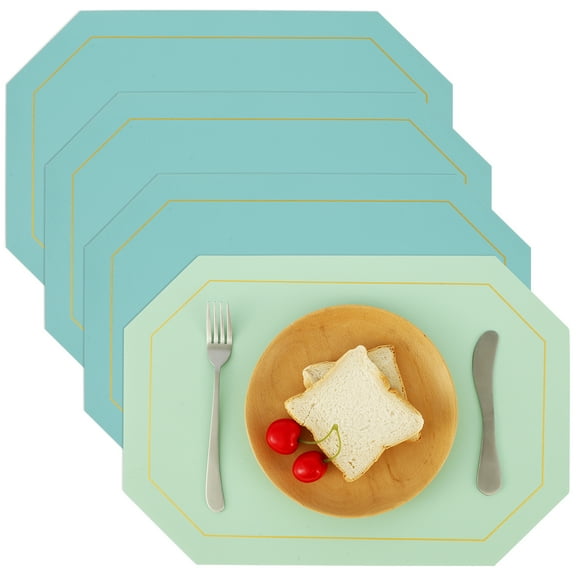 CIVG 4pcs Reversible Placemats Set of 4 - Faux Leather Heat Resistant Placemats Washable Table Mats Waterproof Wipeable Placemats for Table Wedding Coffee Shop Decor ( Blue Green) 16.9"x 11.8"