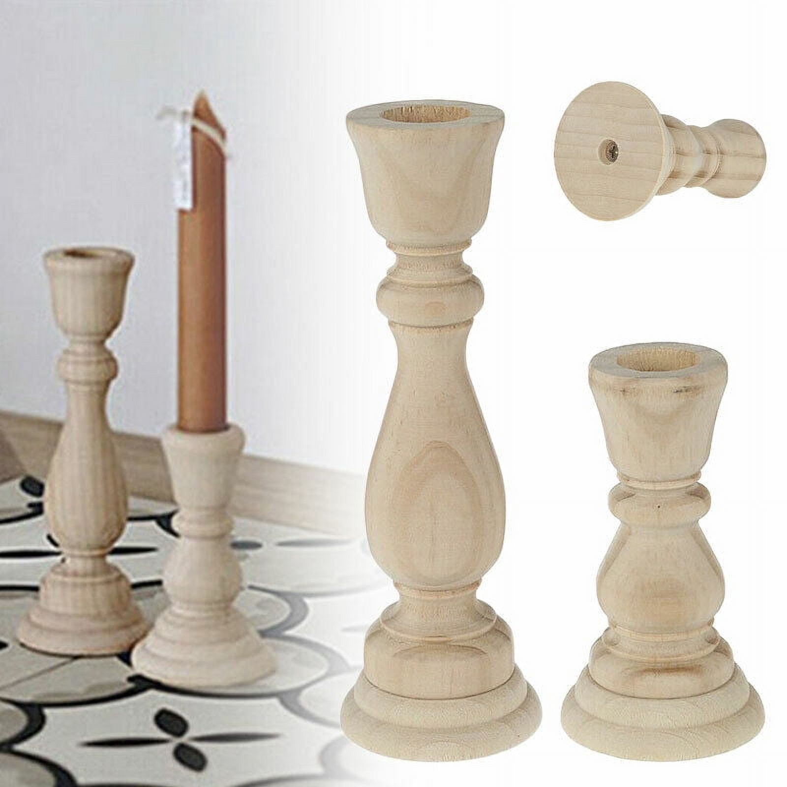 CIVG 6.7" Unfinished Candlestick Holders Wooden Farmhouse Candle