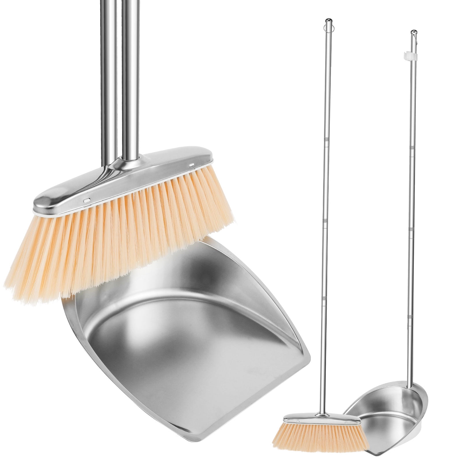 CIVG Broom and Dustpan Set Stainless Steel Upright Broom Dustpans with
