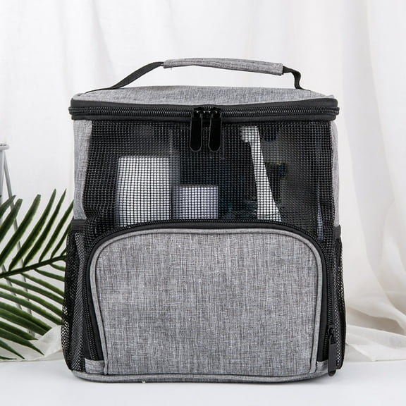 CIVG Mesh Shower Caddy Bag Portable Hanging Shower Tote Bags with Hook Travel Toiletry Bag for Men and Women Large Cosmetics Makeup Organizer (grey) 9.8x8.9x5.7"