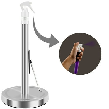 CIVG Paper Towel Holder with 60ml Spray Bottle Kitchen Paper Roll Holder with Non-Slip Weighted Base Stainless Steel Countertop Paper Towel Stand Desktop Vertical Roll Holder One-Handed Tissue Rack
