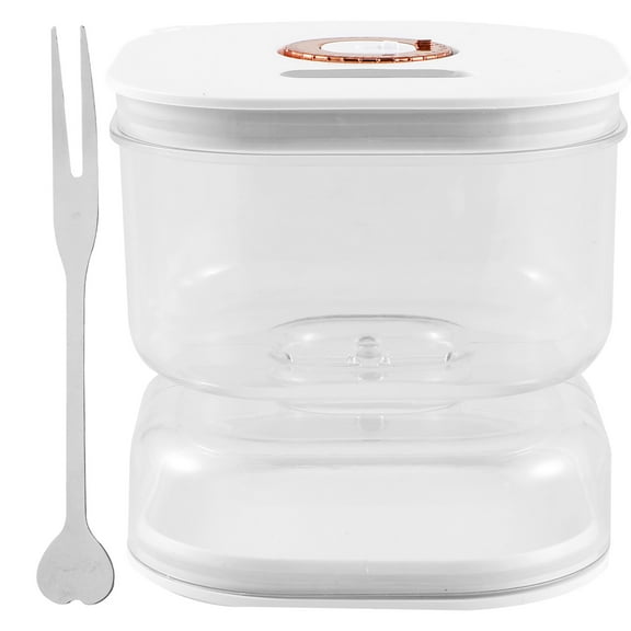 CIVG Pickle Container Wet And Dry Separation Pickle and Olive Jar with Fork Leakproof Airtight Pickle Juice Separator Jar with Exhaust Valve and Time Mark for Cucumber Olives 13.3x13.3x13.3 cm