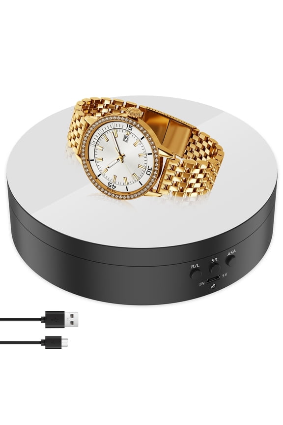 Rotating Display Stand 360° Rotation Electric Rotating Turntable Speed and Direction Adjustable Turntable Display Stand 5.4in Diameter Display Rotating Turntable Stable for Display Jewelry Watch
