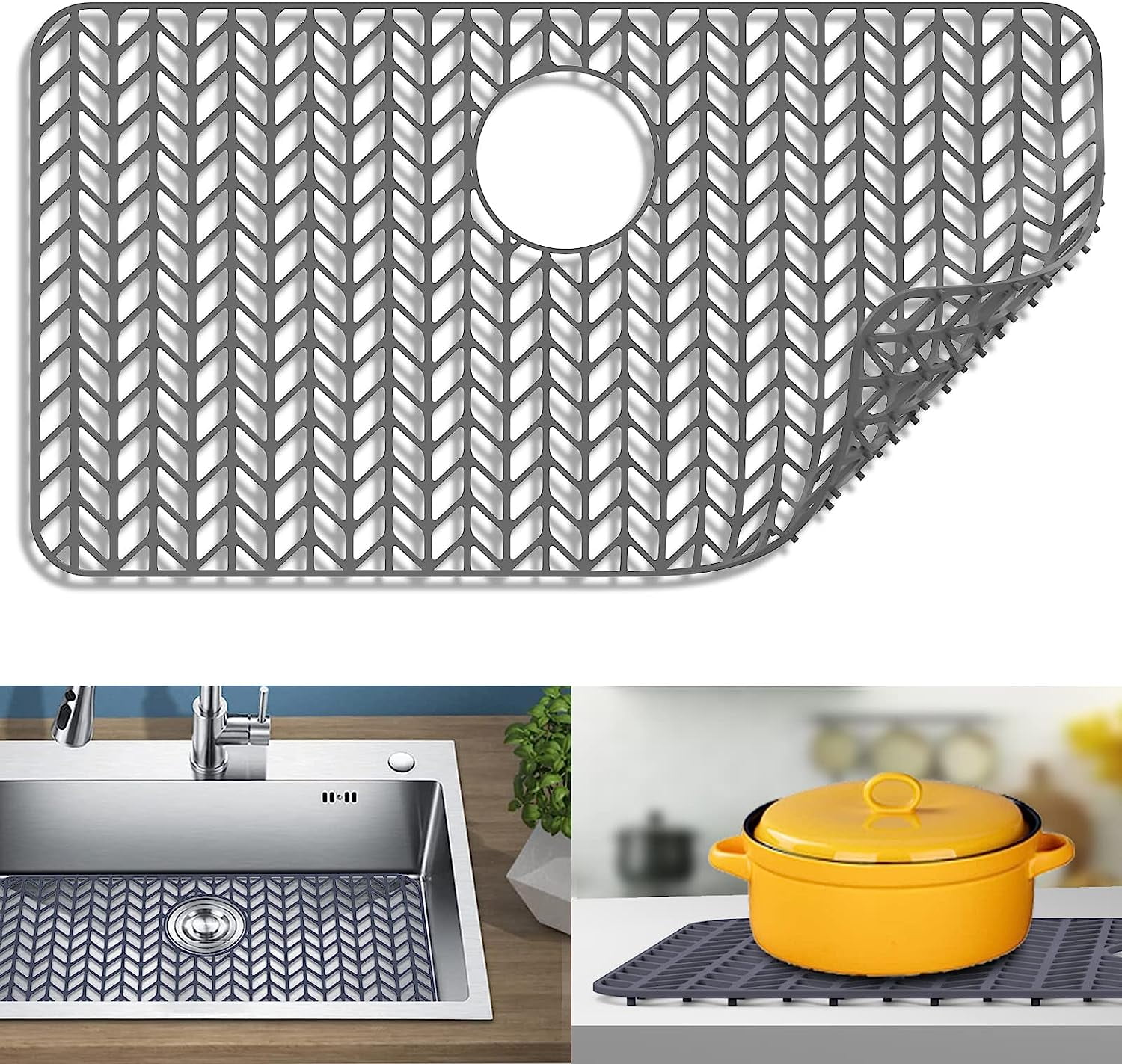 Qenwkxz Silicone Sink Mat Protector 26"×14" AntiSlip Kitchen Sink Mat
