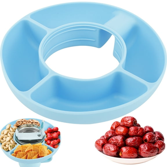 CIVG Snack Ring for Cup 4 Compartment Snack Container Safe Silicone Cups Snack Tray Reusable Cups Snack Platters Portable Effortless to Clean Snack Ring for 40 oz Cups (Blue )