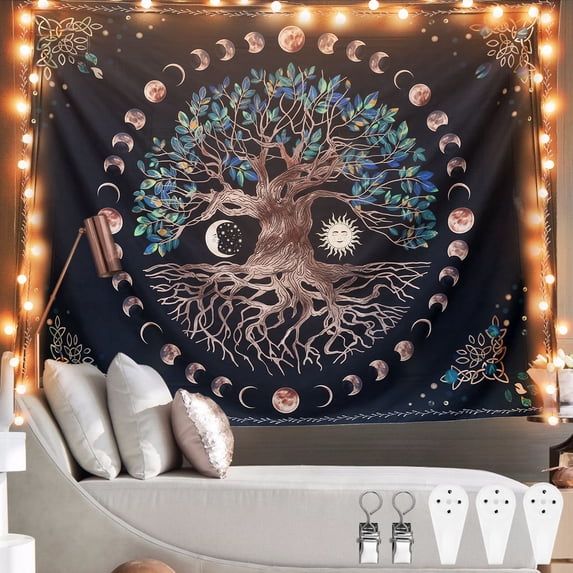 CIVG Tree of Life Tapestry Wall Hanging Sun Moon Tapestry Aesthetic Wall Tapestry Multipurpose Polyester Tapestry Home Decoration for Bedroom Living Room 59x79inch/51x59inch
