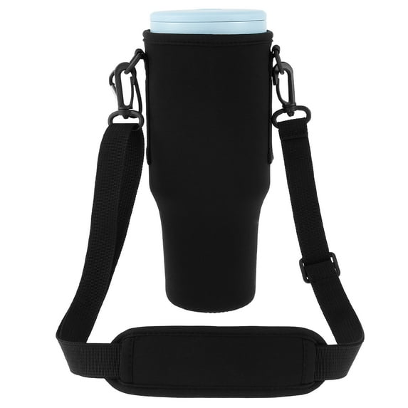 CIVG Water Bottle Carrier Bag with Shoulder Strap Waterproof Water Bottle Holder Pouch with Front Pocket Portable Lightweight Water Bottle Sleeve for Hiking Walking Travelling (Black)