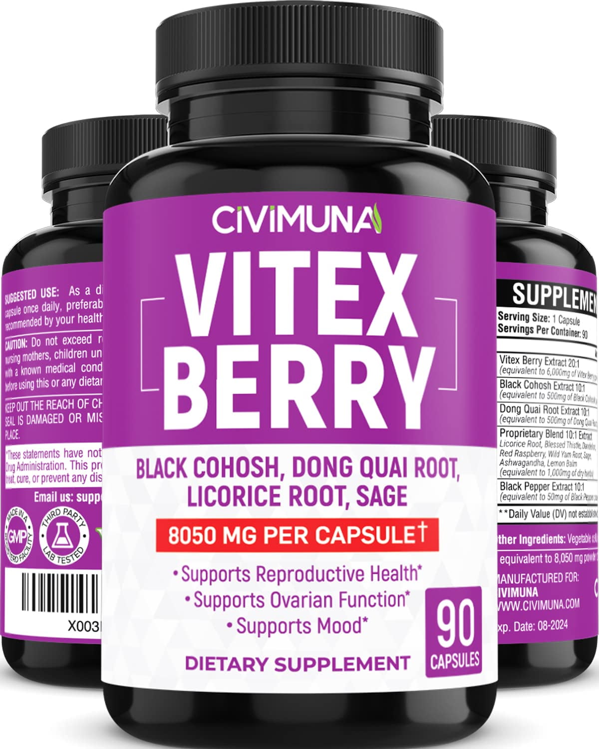 CIVIMUNA Vitex Berry Extract Capsules 8050mg 90 Capsules 3 Months