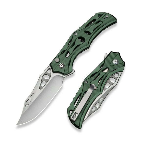 CIVIVI Biophase Button Lock Pocket Folding Knife with 3.48" Nitro-V Blade, Green Aluminum Handle C23083-1