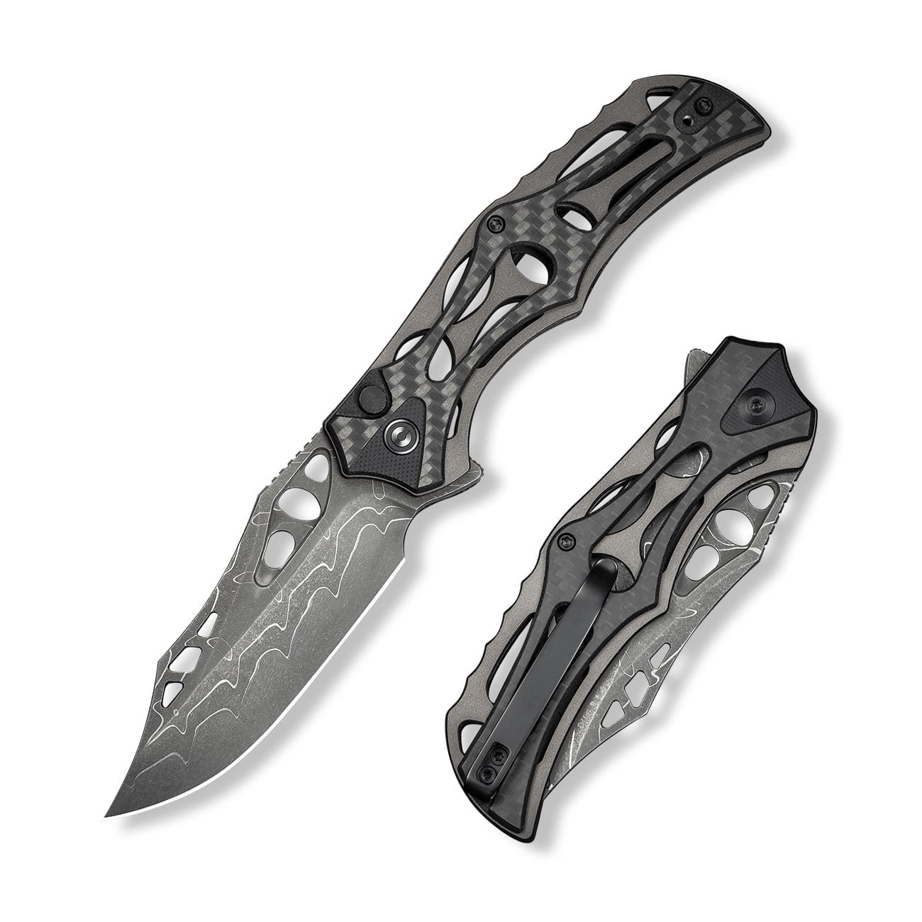 CIVIVI Biophase Pocket Folding Knife with 3.48" Damascus Blade , Gray Aluminum with Carbon Fiber Overlay On Black G10 Handle C23083C-DS1