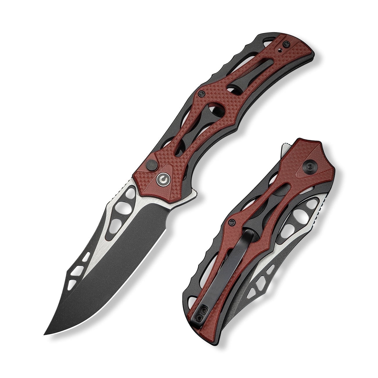 CIVIVI Biophase Pocket Folding Knife with 3.48" Nitro-V Blade, Black Aluminum with Burgundy Coarse G10 Handle C23083C-1