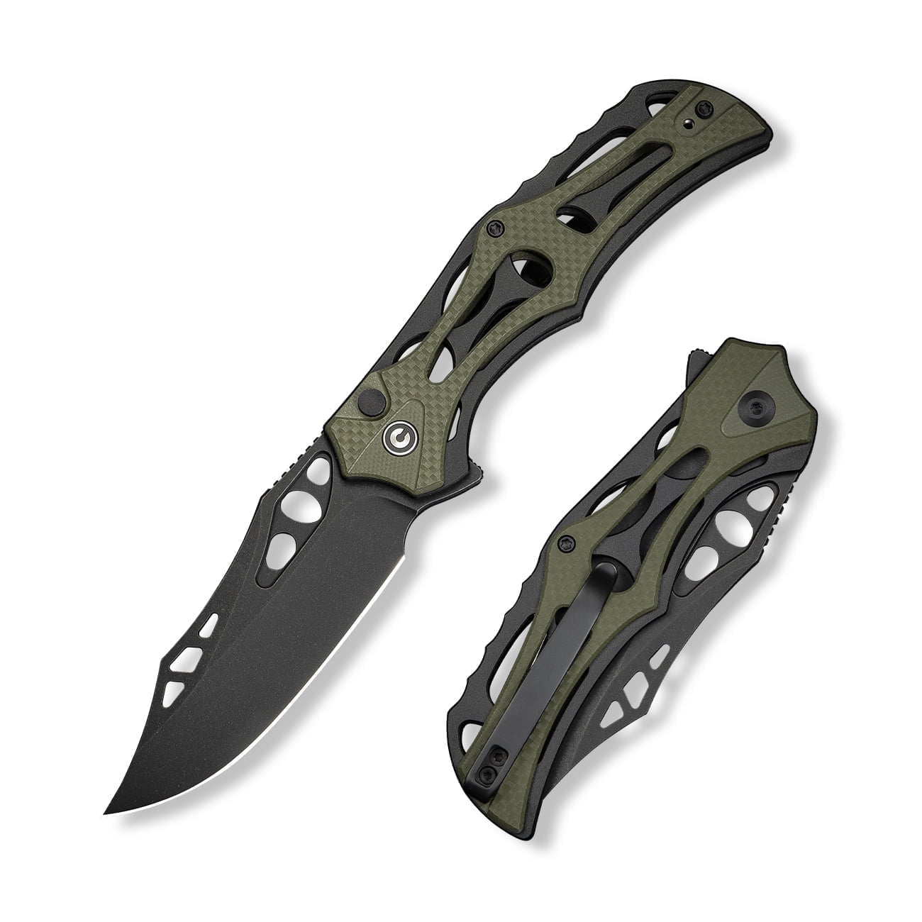 CIVIVI Biophase Pocket Folding Knife with 3.48" Nitro-V Blade, Black Aluminum with OD Green Coarse G10 Handle C23083C-2