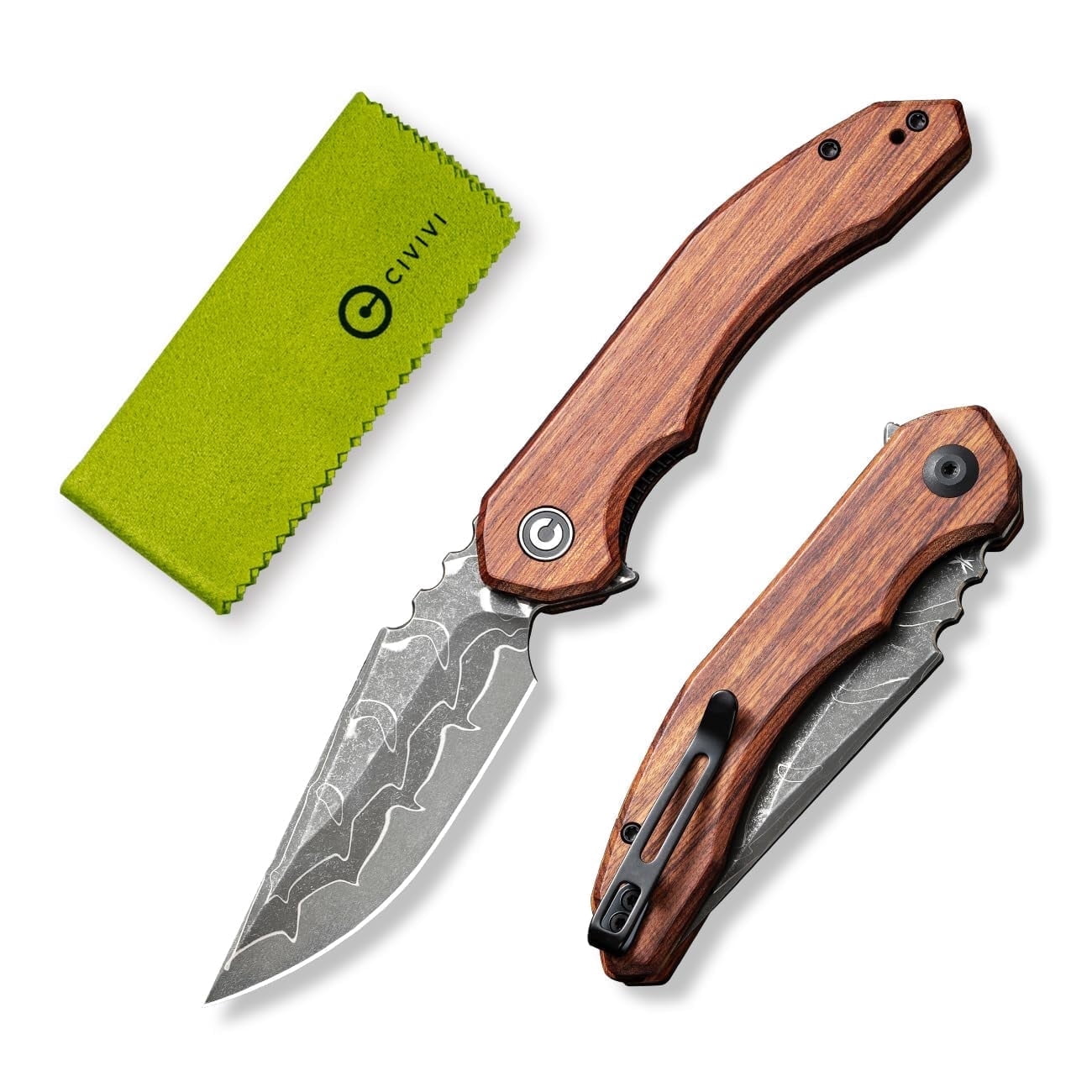 CIVIVI Bluetick Folding Pocket Knife with 3.47" Damascus Blade Guibourtia Wood Handle C23050-DS1
