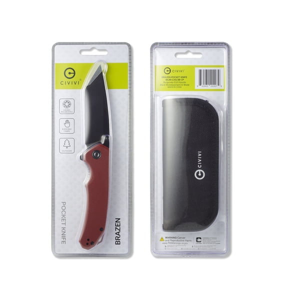 CIVIVI Brazen Folding Pocket Knife,3.46" Tanto D2 Blade, Burgundy G10 with Thumb Studs WLM-C2023B-CP