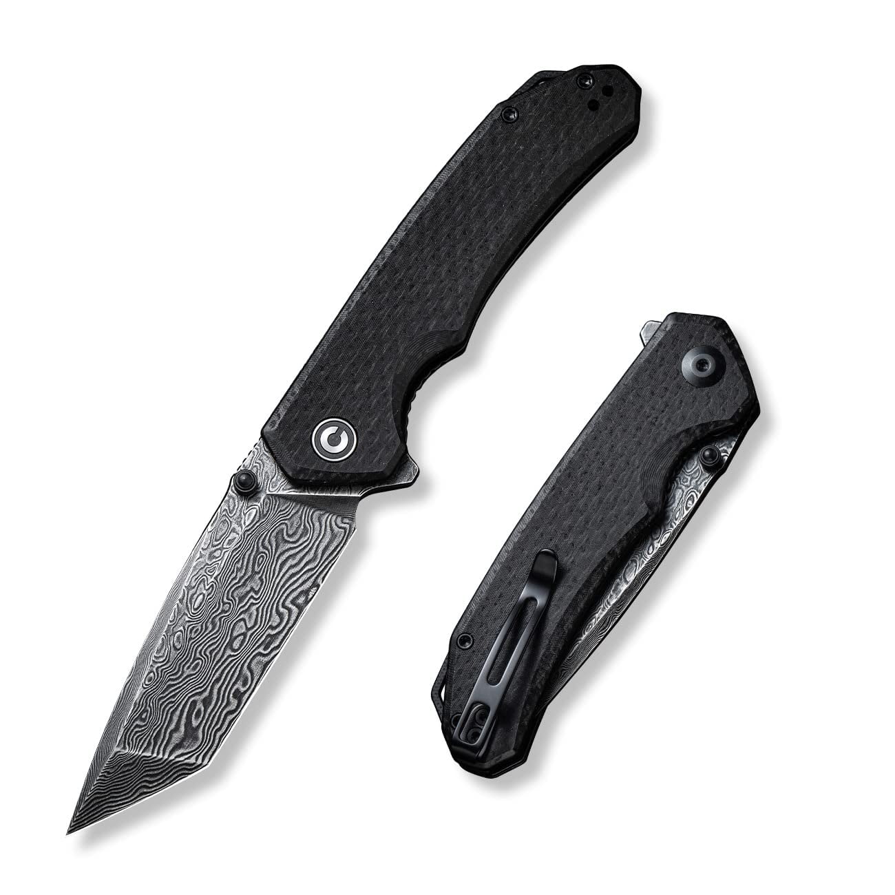 CIVIVI Brazen Pocket Knife with Clip Folding Knife 3.5 Inch Damascus Blade Black Micarta Handle C2023DS-1