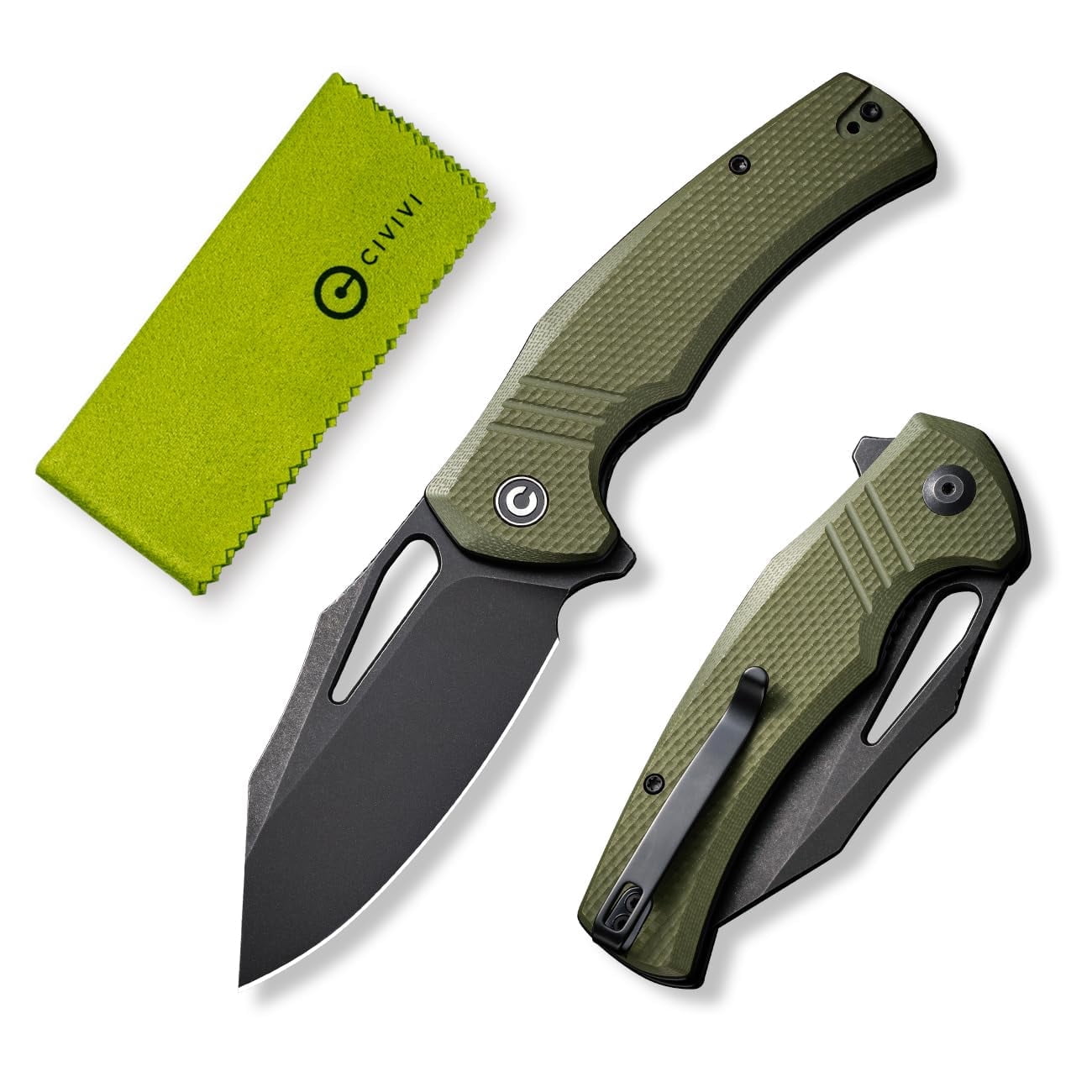 CIVIVI BullTusk Pocket Knife for Camping Fishing Hunting, Folding Knife with Flipper, 3.48" Curved 14C28N Blade Coarse G10 Handle, Cool Pocket Knife for Men Women Gift C23017-2