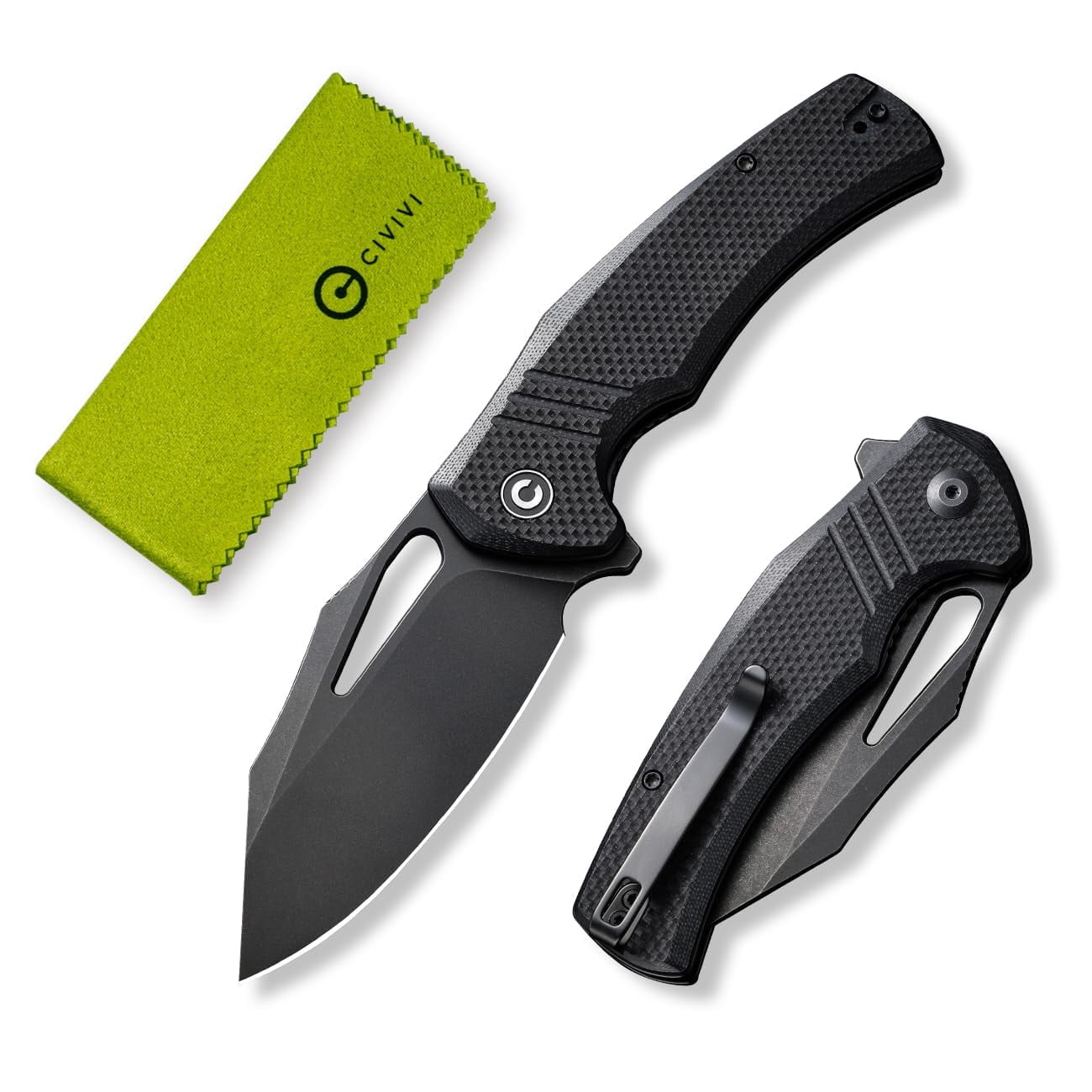 CIVIVI BullTusk Pocket Knife for Camping Fishing Hunting, Folding Knife with Flipper, 3.48" Curved 14C28N Blade Coarse G10 Handle, Cool Pocket Knife for Men Women Gift C23017-1